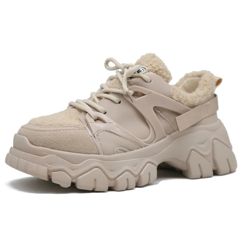 Женские повседневные кроссовки на платформе однотонная бархатная женская обувь