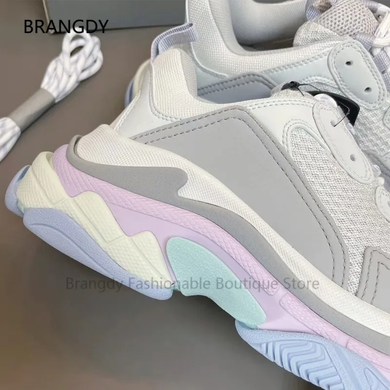 

2021 Spring Well-Worn Look Ladies Sneakers Mesh Bicolor Laces Foam Basketball Trainers Designer Platform Women's Vulcanize Shoes