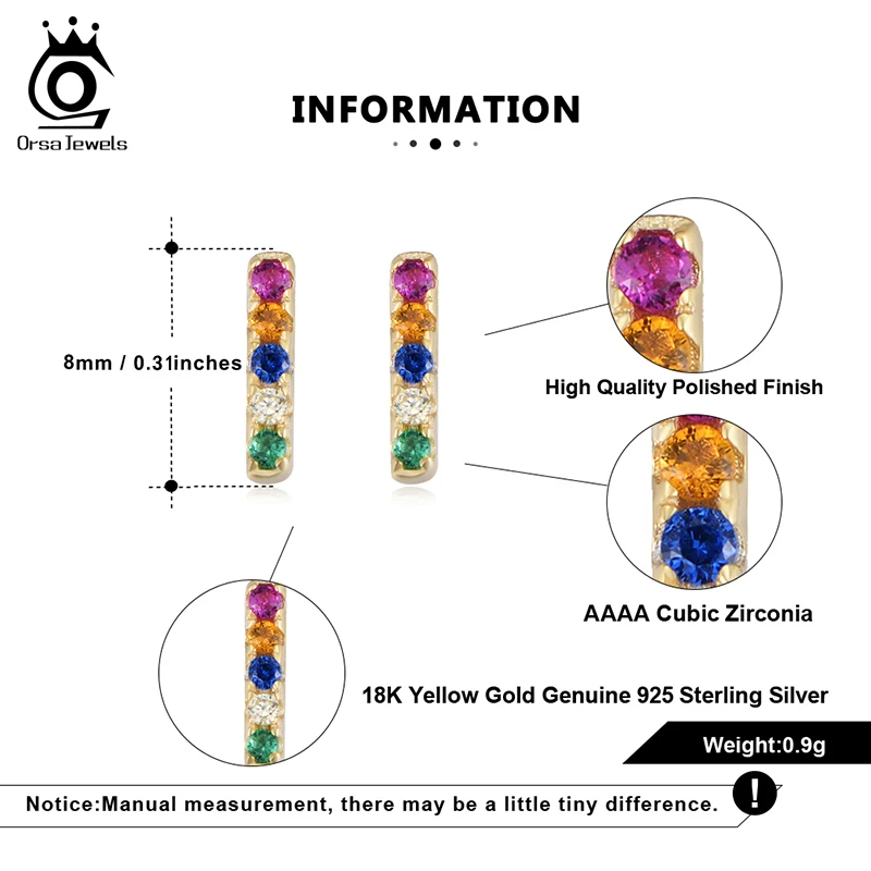 

ORSA JEWELS 925 Sterling Silver Rainbow Zircon Hoop Earrings For Women Gold Silver Color Ladies Party Earrings Jewelry EQE39