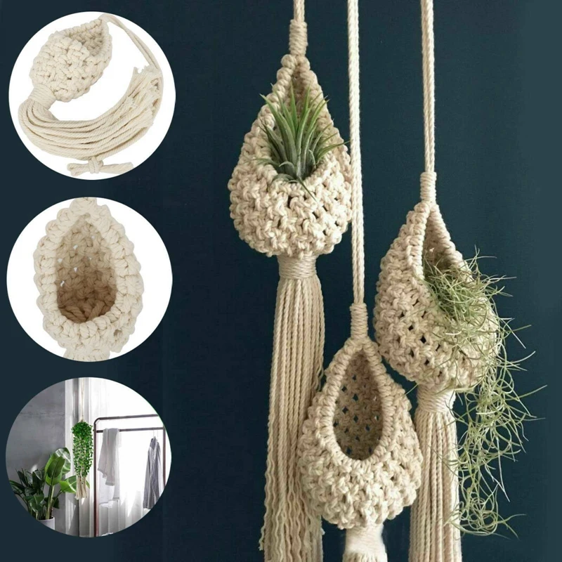 Boho Macrame Air Plant Hanger Tillandsia Hanging Basket Rope Holder Flower Home Decor | Дом и сад