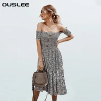 ouslee vintage florals womens dress printed short sleeves buttons dresses female sexy v neck bohemian style elegant beach dress