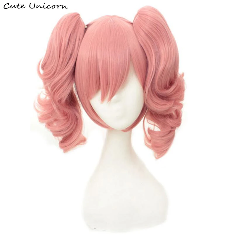 

Inu X Boku SS Roromiya Karuta Cosplay Wig with chip Ponytails Pink Short Curly Wigs Heat Resistant Fiber Synthetic Fake Hair