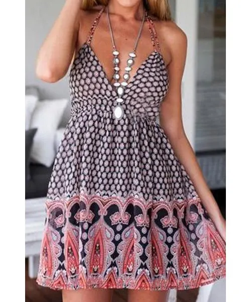 Этническое платье с открытой спиной для женщин|Женские платья| |