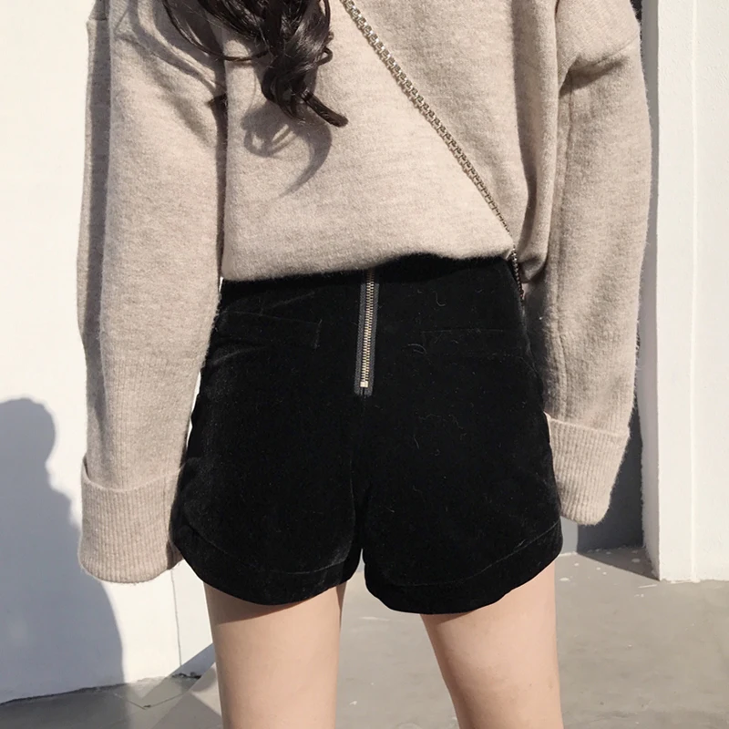 Женские модные шорты шикарные двубортные мягкие бархатные с высокой талией