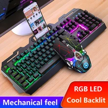Gaming Keyboard and Mouse Wired Metal Keyboard RGB Backlight Keyboard Mouse Combo Set Gamer Kit 4000Dpi Silent Gaming Mouse Set