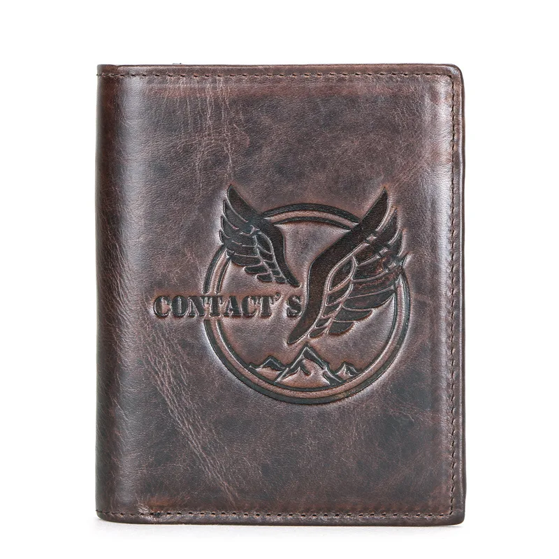 Vertical tri-fold cowhide men's wallet European and American trend men's wallet
