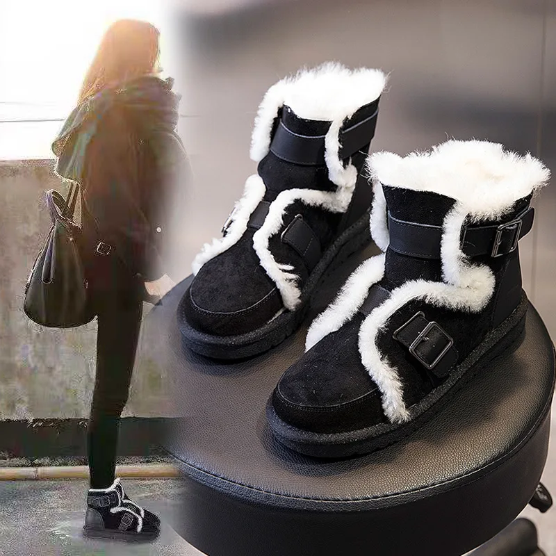 

2019 Winter New Warm Shoes Women Platform Snow Boots Long Plush Fashion Brand Ladies Ankle Boots Female botas mujer Black Shoes