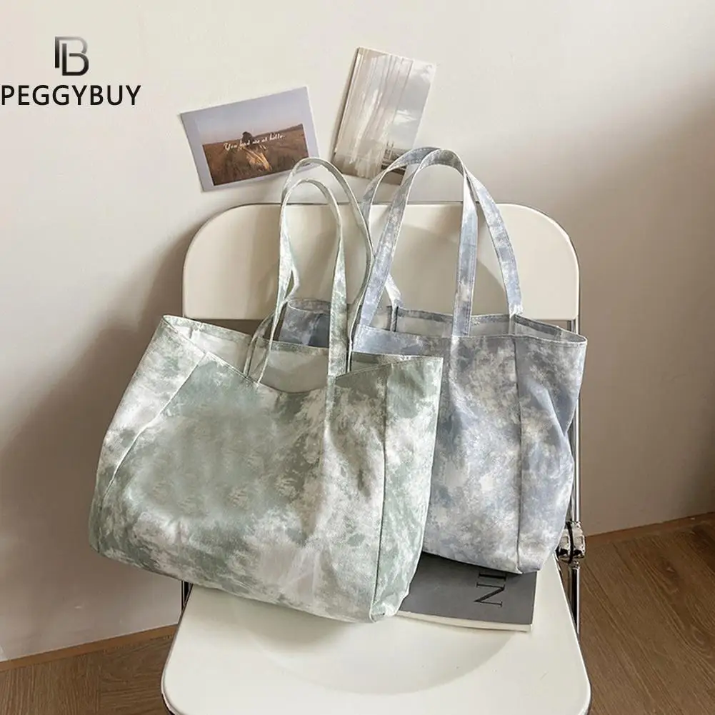 

2021 Women Canvas Tie Dye Printing Shoulder Bags Fashion Ladies Large Tote Handbags Leisure Shopping Shoulder Bags