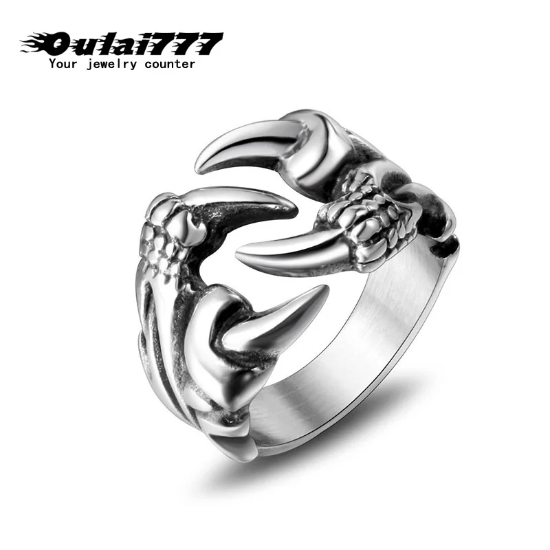 

2019 wholesale stainless steel fashion rings ring personality men mens male Punk Steel color men's Retro Domineering Dragon claw
