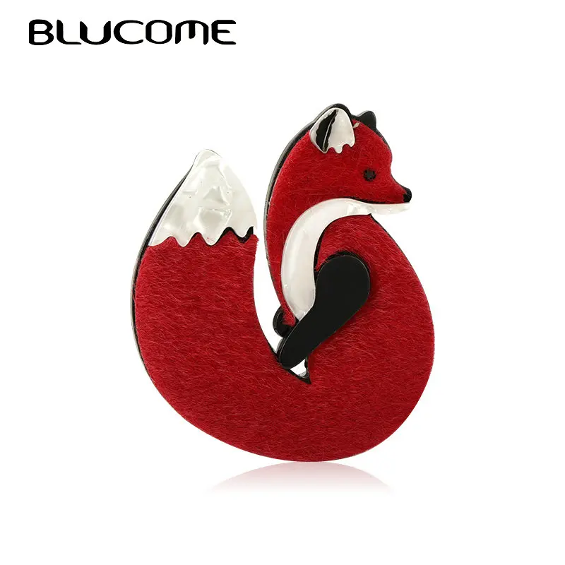 

Blucome Lovely Acrylic Leather Fox Brooches Pins Gold Color Handmade Fashion Animal Brooch Scarf Clip Suit Dress Accessory