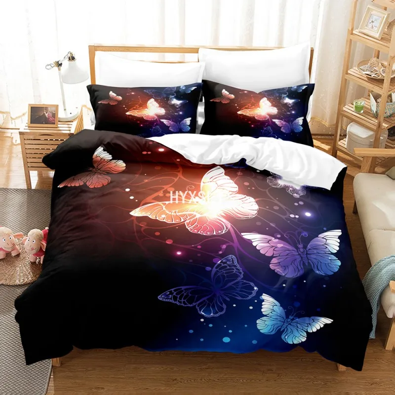 Комплект постельного белья с фиолетовыми бабочками и цветами фантастический