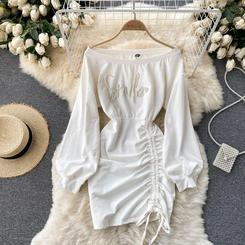 

Пикантное облегающее мини-платье с открытыми плечами и длинным рукавом, Новинка осени 2021, шикарное праздвечерние чное платье с высокой тали...