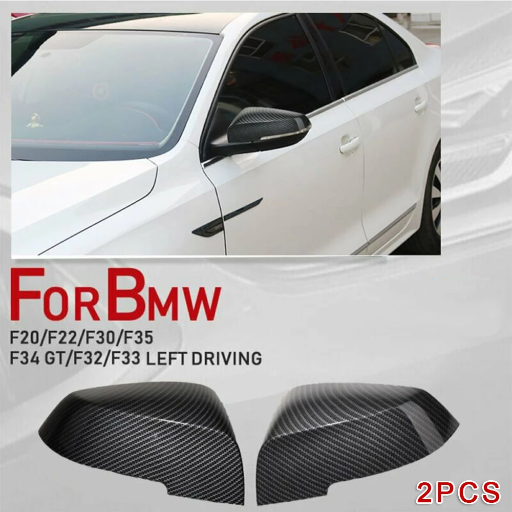 

2pcs Car Rearview Mirror Cover Cap Carbon Fiber Style Black For BMW F20 F21 F23 F30 F36 F32 F87 E84 Auto Accessories
