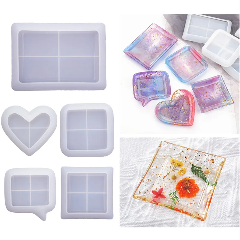 

Heart Shape Tray Silicone Mold DIY Creative Plate Epoxy Resin Molds Geometric Storage Dish Plate Home Handicraft Decor