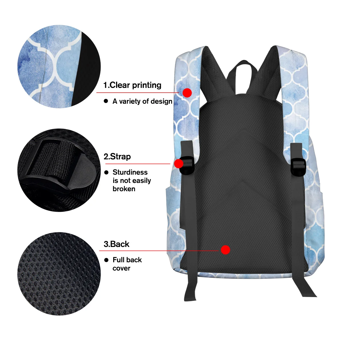 Марокканский Синий Геометрический Многофункциональный рюкзак для ноутбука