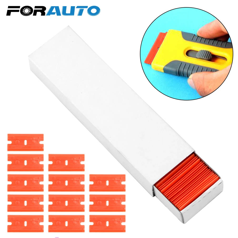 

100pcs Car Wrap Sticker Squeegee Lable Clean Razor Glue Remover Window Glass Clean Scraper Double Edged Plastic Razor Blade