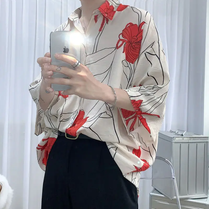 

Summer Print Shirt Men Korean Fashion Loose Casual Shirt Men Harajuku Streetwear All-match Social Short-sleeved Shirt Men M-2XL