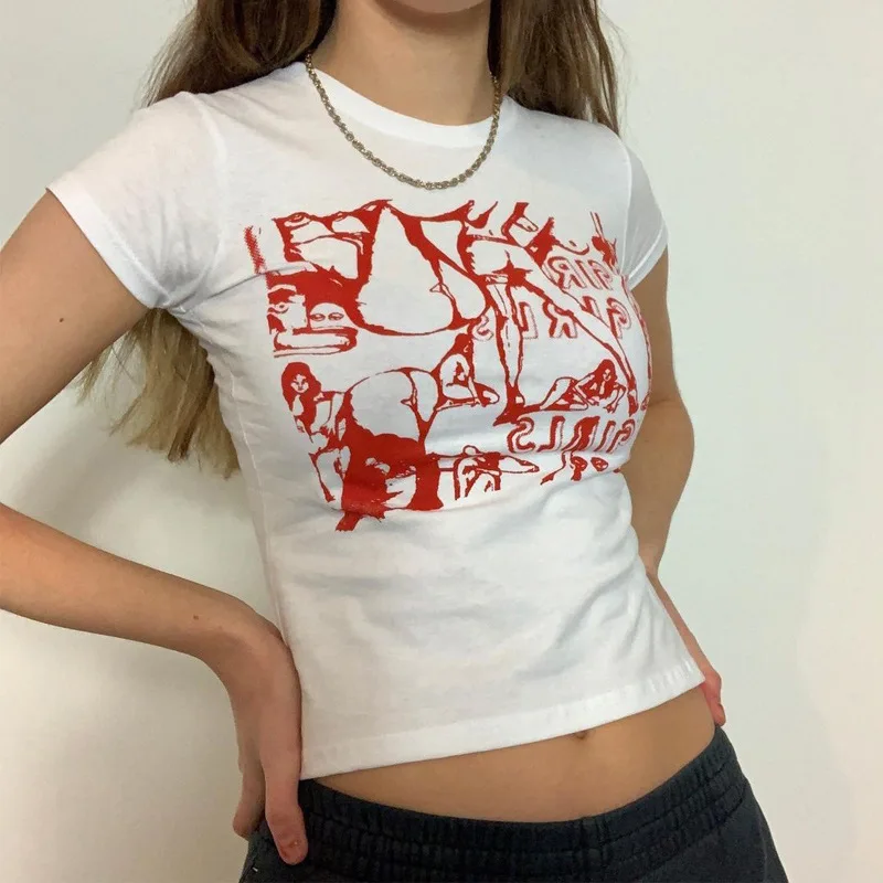 

y2k Top Cute Cartoon harajuku short sleeve t-shirts Kawaii Women Aesthetic Clothes Vintage Fairy Grunge Slim Crop Top sexy shirt