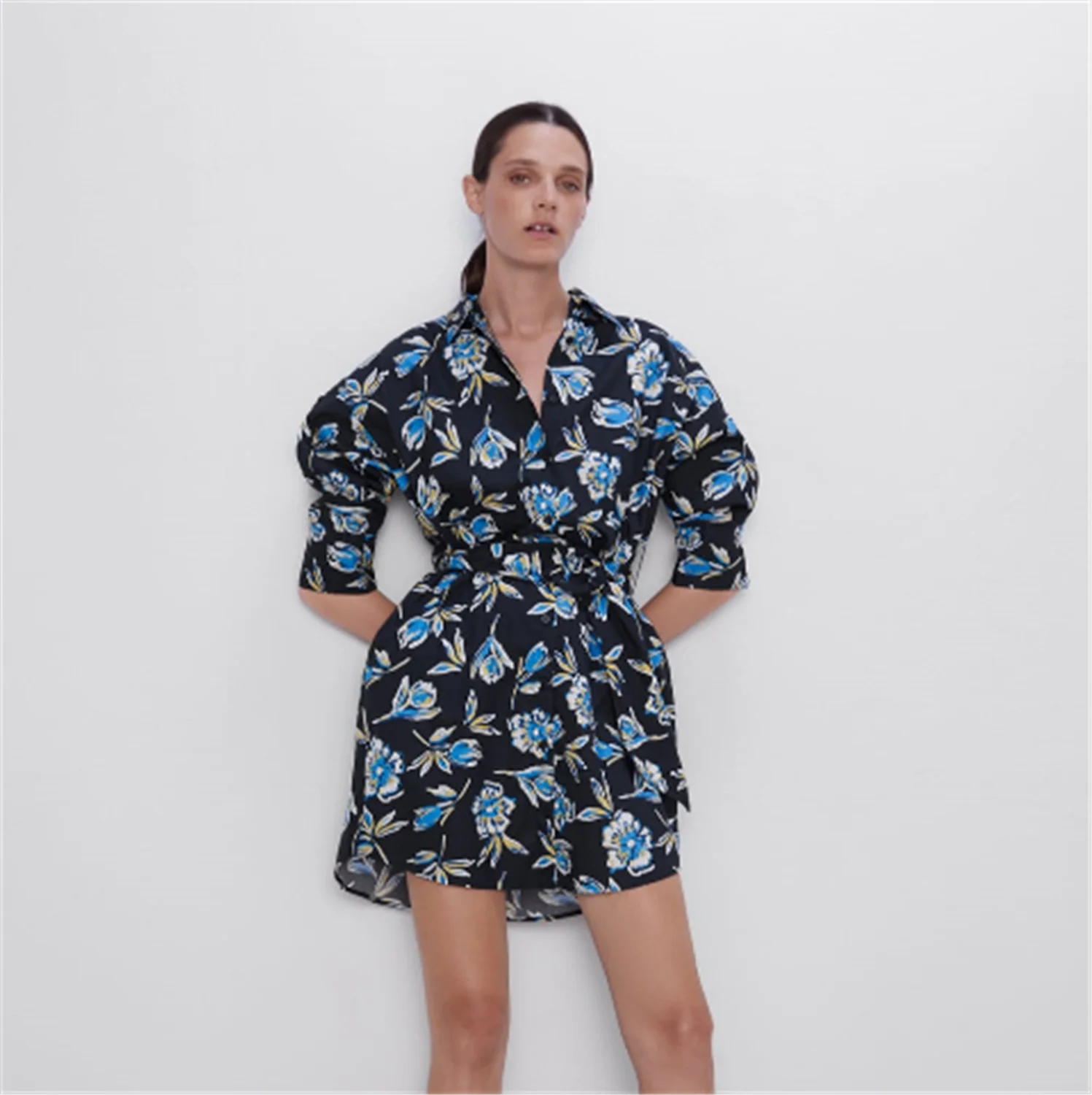 2019 платье ZA летнее новое женское мини в стиле бохо с цветочным принтом короткое