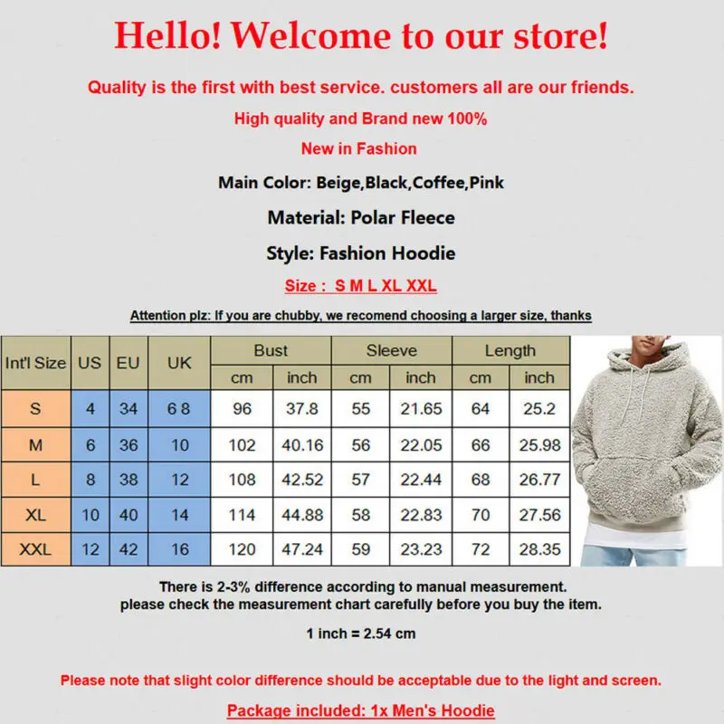 Men's Sweatshirts Winter Warm Faux Fur Teddy Bear Hoodies Long Sleeve Hooded Pullover Tops One Piece Jumper | Мужская одежда