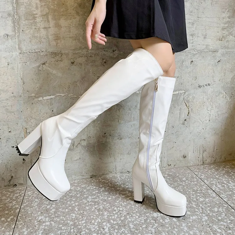 

Plus Size Luxury Brand New Ladies Platform Boots Fashion Thick High Heels women's Boots Party OL Sexy Block Heel Shoes Woman