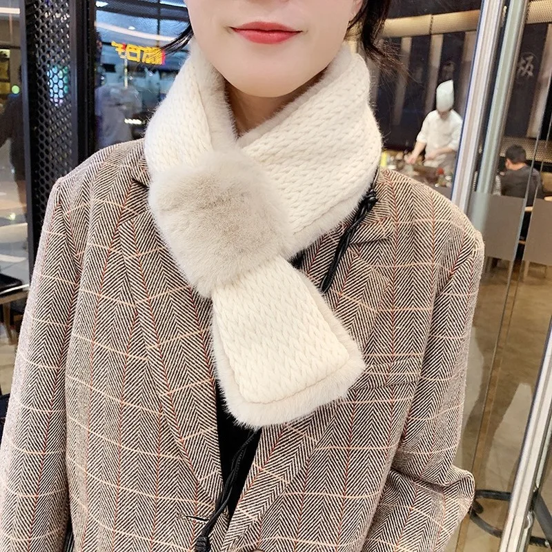 

Matagorda Woman Scarf Plush Beaver Rabbit Hair Neckerchief Winter Student Adult Short-Length Little Scarves Ring Cashmere Scarf