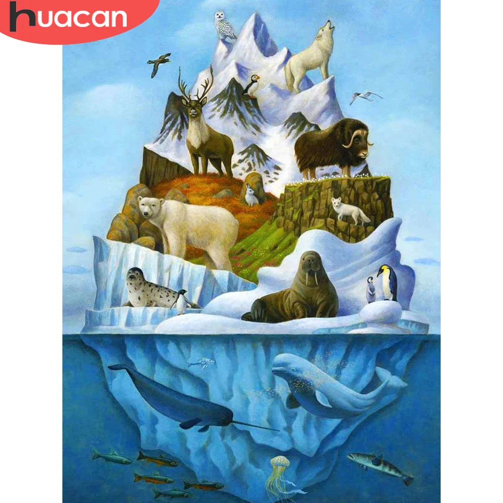 

HUACAN Coloring By Number Bear Animal Kits For Adults Handpainted DIY Frame Picture By Number Winter On Canvas Home Decoration