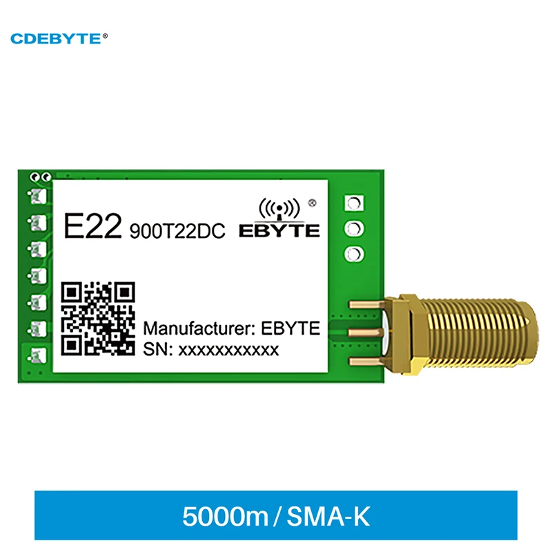 

SX1262 LoRa Module UART 868MHz 915MHz 22dBm 5km TTL CDEBYTE E22-900T22DC SMA-K DIP Fixed Wireless Transmitter IoT Smart Home