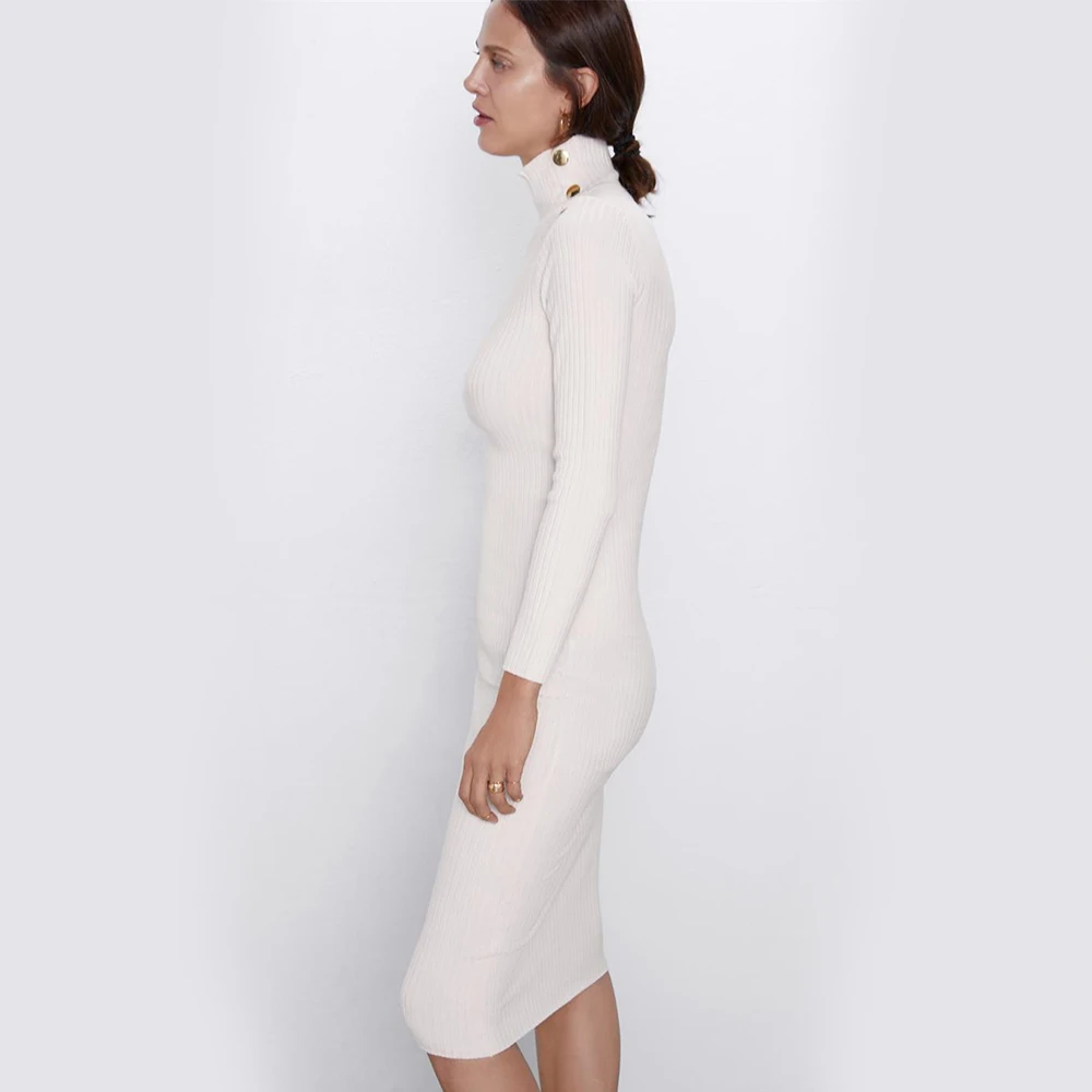 2019 ZA женское Трикотажное Платье До Колена платье на бедрах Осень зима длинный