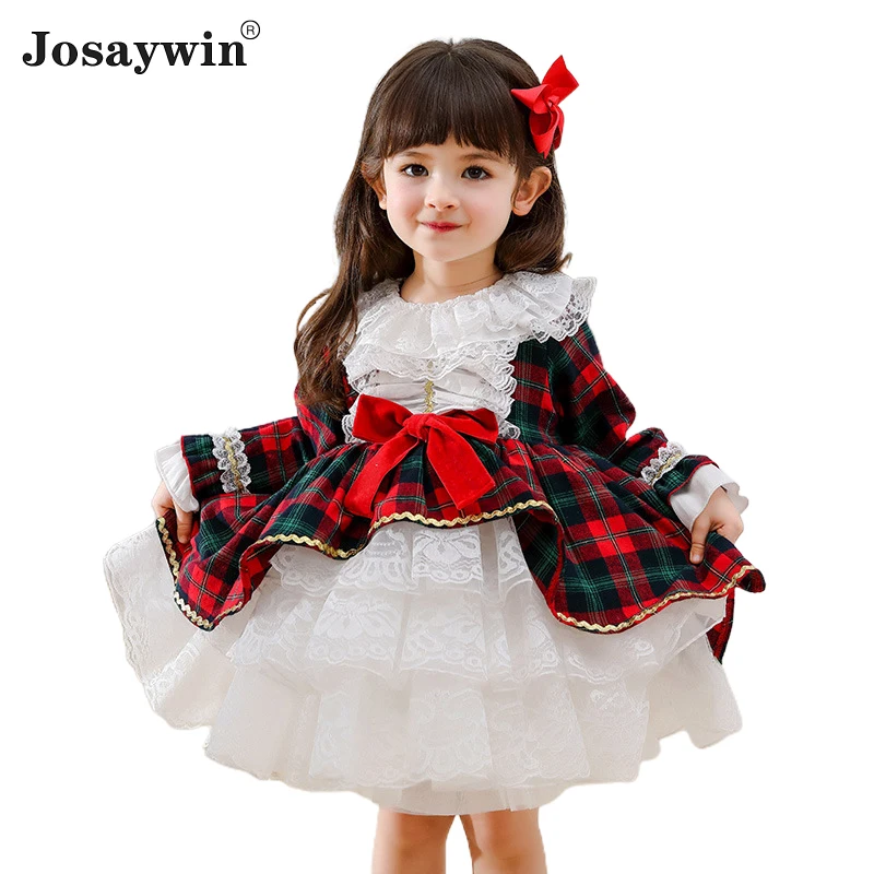 New Lolita Girl Dress for Girls Baby Toddler Party Birthday Wedding Dress Girl Teenagers Ball Gown Lace Plaid Princess Vestidos