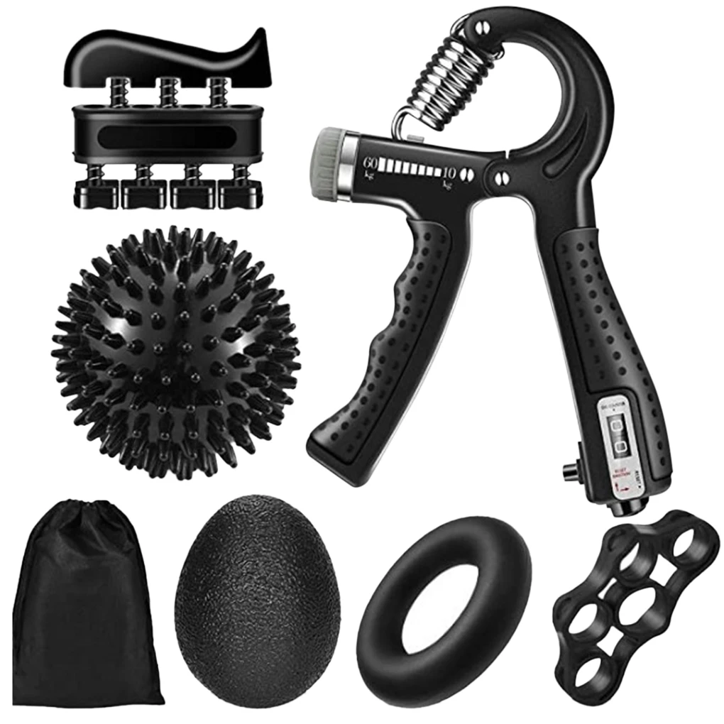 

6Pcs Strength Exercise Gripper 5-60Kg Adjustable Hand Grip Black Finger Puller Training Finger Trainer with Counter