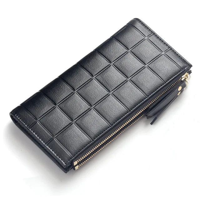 Клетчатый женский длинный кошелек из искусственной кожи на двойной молнии