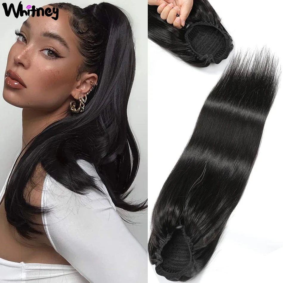 

Straight Human Hair Drawstring Ponytail Brazilian Hair Clip In Hair Extensions Water Curly Ponytail For White And Black Women