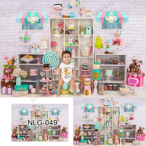 Candy Shop Theme Party Sweet Girl Birthday Backdrops Lollipop Cotton Candy Cake Smash Baby Photo Booth Photography Backgrounds