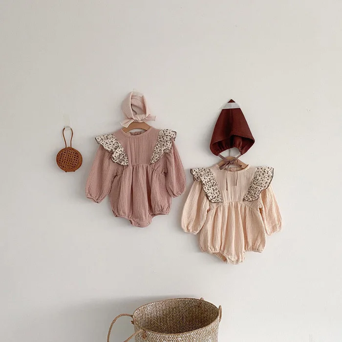 

autumn 2020 baby girl lovely lotus leaf brim Korea long see romper children fashion jumpsuit