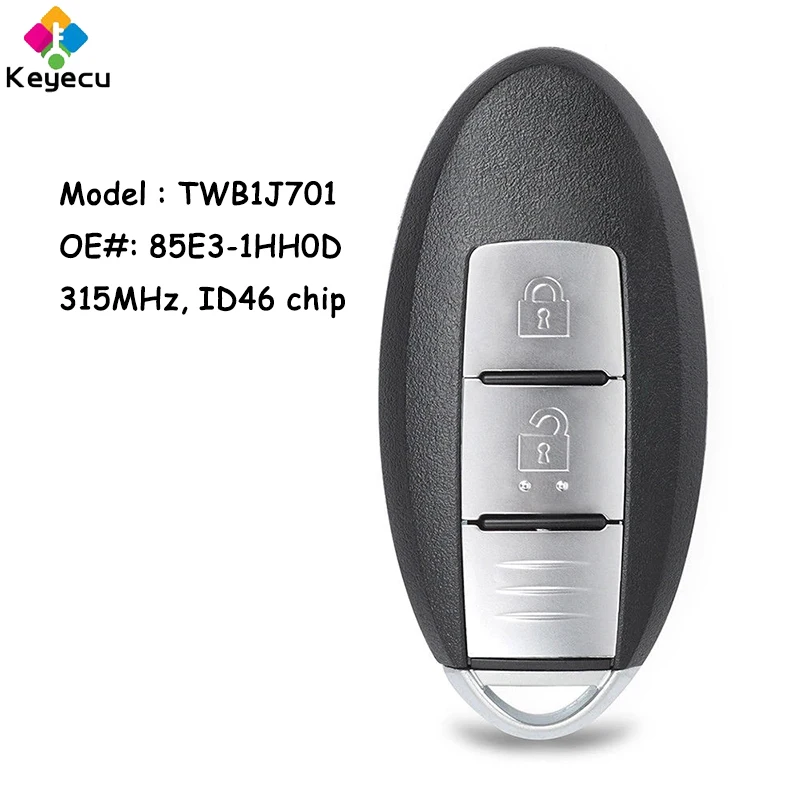 

Смарт-пульт дистанционного управления KEYECU, Автомобильный ключ с 2 кнопками, 315 МГц, ID46, FOB для Nissan Micra K13 March K13 Leaf 2012-2016 TWB1J701