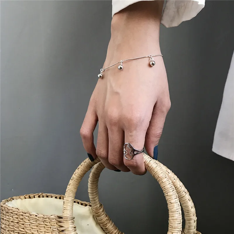 RUIYI Real 925 Sterling Silver Women Fashion Round Beads Small Bell Bracelets Girls Niche Snake Chain Stylish Charm | Украшения и