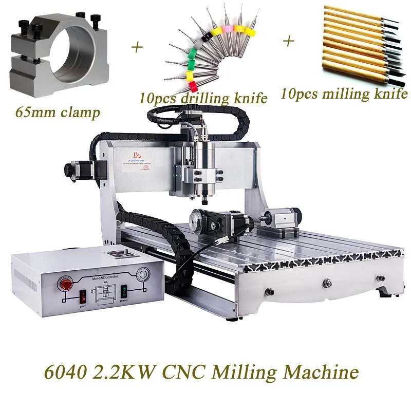 

Mini cnc metal carving machine 3 axis 4 axis 6040 2.2kw cnc router machine water cool spindle rotary axis mini milling machine