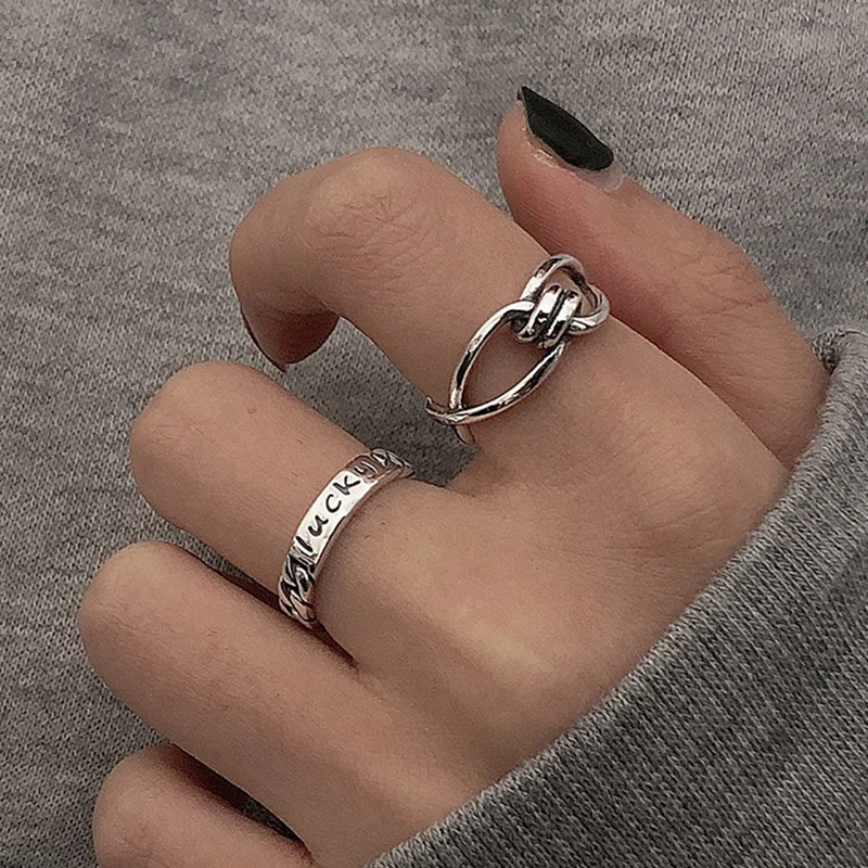 

Retro Line Knotted Finger Big Antique 925 Sterling Silver Adjustable Rings For Women Minimalist Fashion Delicate Jewelry