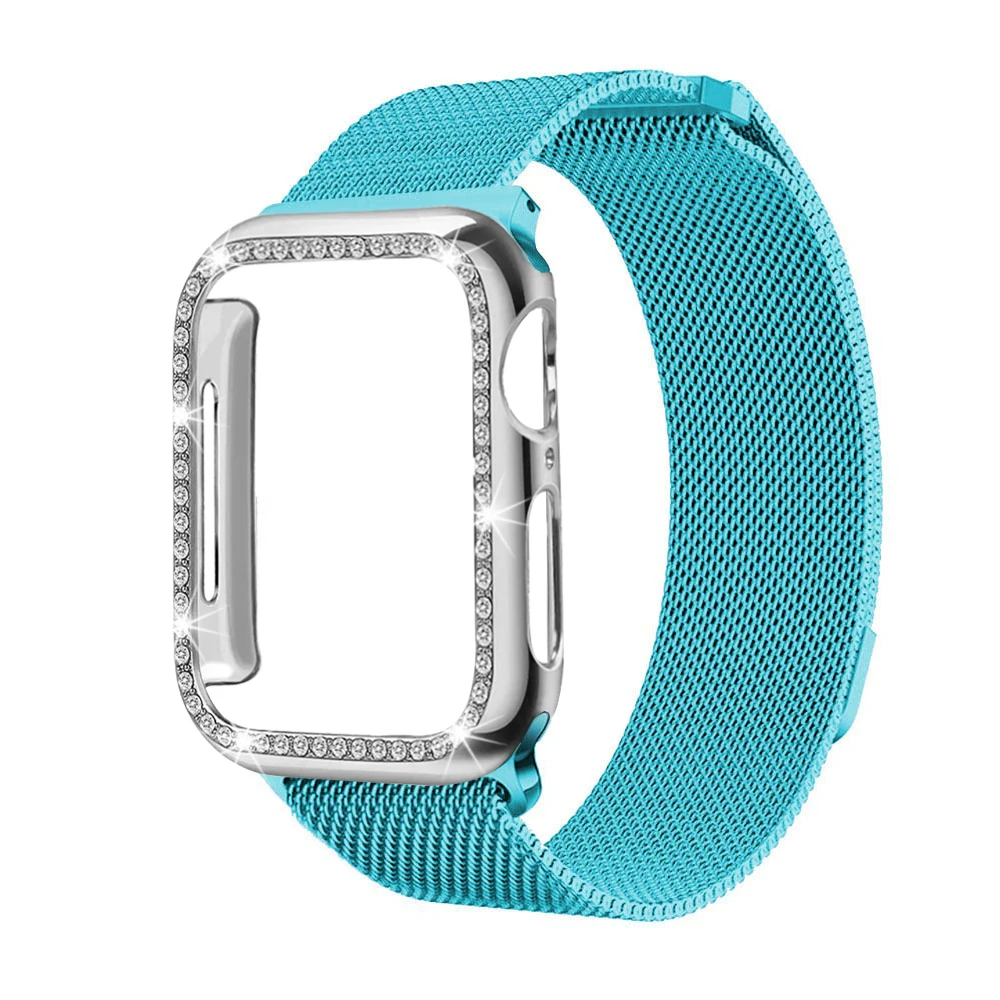 Чехол+ ремешок для Apple Watch 5 ремешок 44 мм 40 мм iWatch ремешок 42 мм 38 мм Миланская Петля Браслет ремешок для Apple watch 4 3 2 1 - Цвет ремешка: Sky Blue