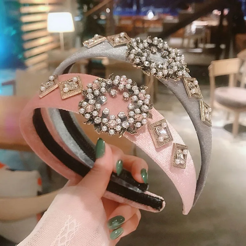 Ретро Повязка на голову с жемчугом и стразами крест граница широкополый Золотой