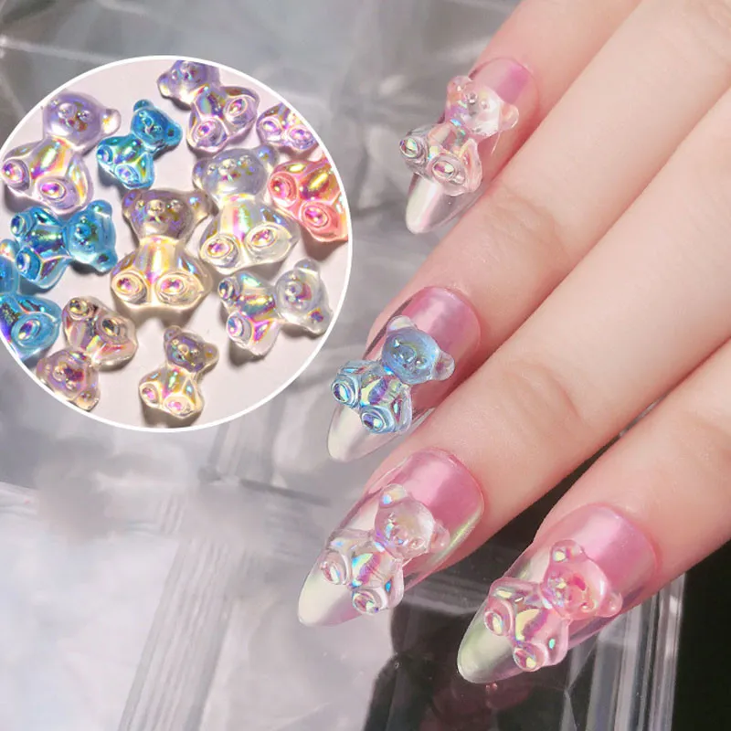 

6pcs Cute bear nail art decoration Candy Color Crystal glue bear Manicure Rhinestone 3D Jelly Ornaments DIY UV Gel Accessories
