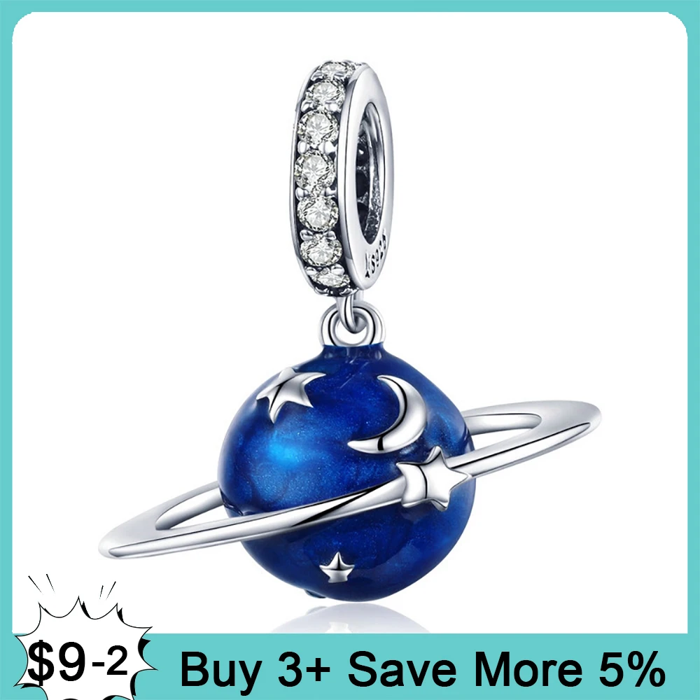 

Подлинные искусственные серебряные бусины со звездным небом и луной, подходят для оригинального браслета Pandora, изготовление ювелирных изде...