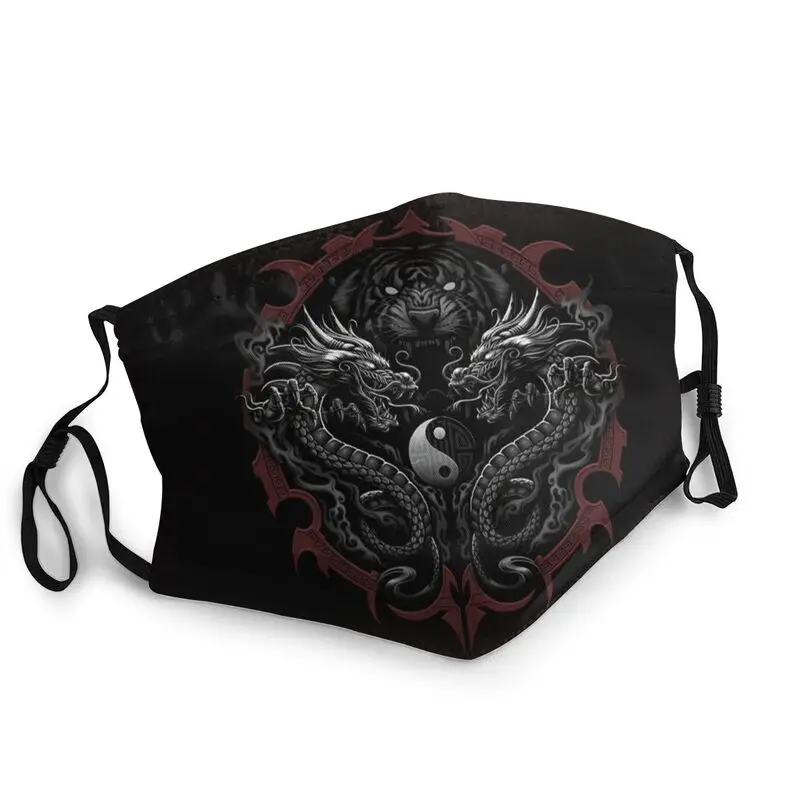 

Dragon And Tiger Tattoo Reusable Unisex Adult Face Mask Yin Yang Symbol Anti Haze Dust Protection Cover Respirator Mouth Muffle