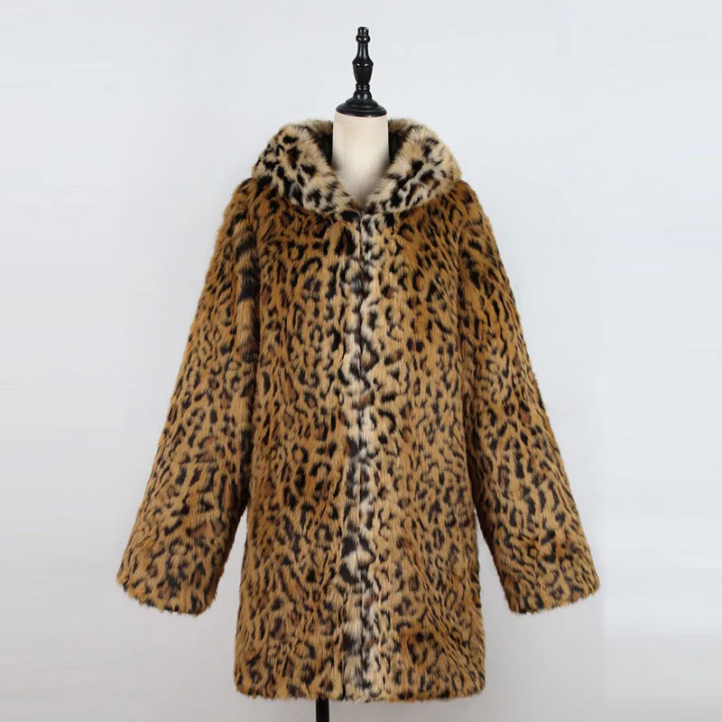 Leopard Леопардовое пальто из искусственного меха, зимняя длинная куртка с капюшоном, пальто chaqueta mujer manteau femme, модная женская уличная верхняя одежда - Цвет: Leopard