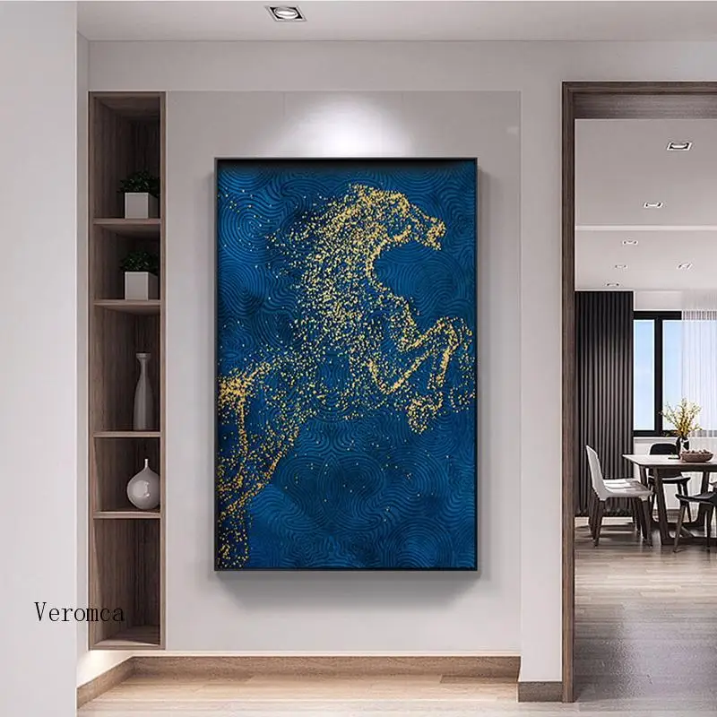

Modern Abstract Golden Horse Art Posters and Prints Canvas Paintings Wall Art Pictures for Living Room Decor No Frame Modular