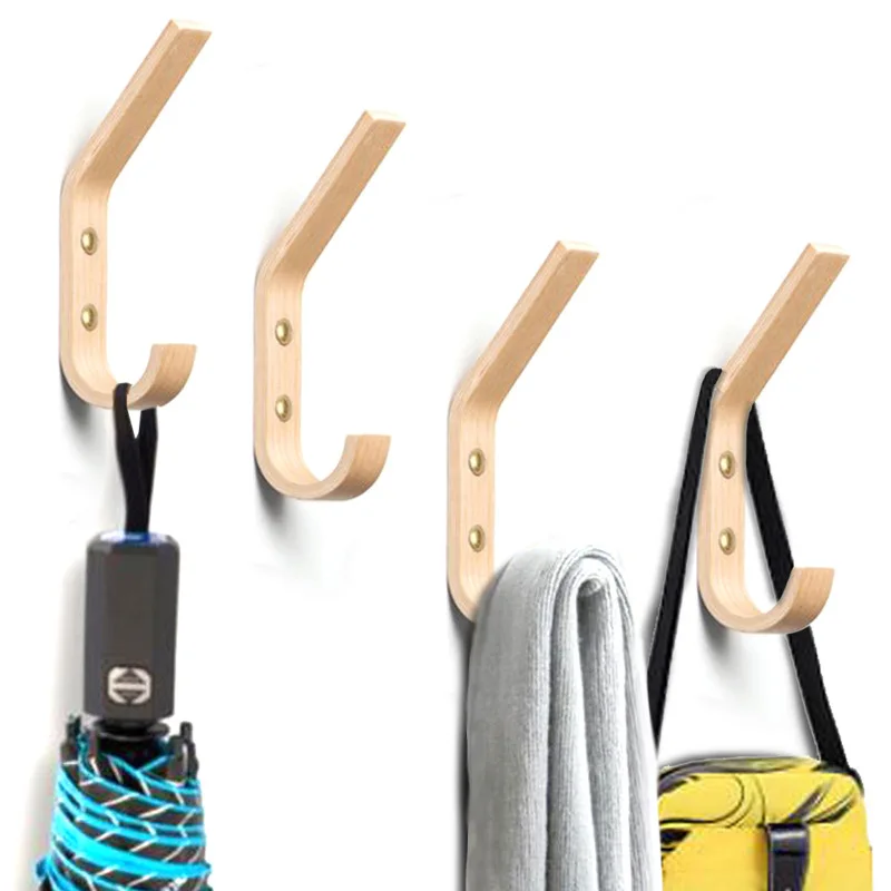 

4pcs Wood Wall Hook Creative Clothes Decorative Hook Key Hanger Minimalist Fitting Room Hook Minimalist Decor Key Hanger Wall