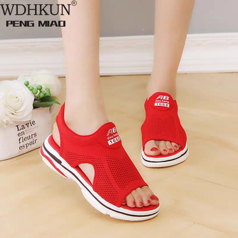 

Сандалии женские сетчатые с открытым носком, удобные спортивные босоножки на плоской толстой подошве, повседневная обувь, лето 2021