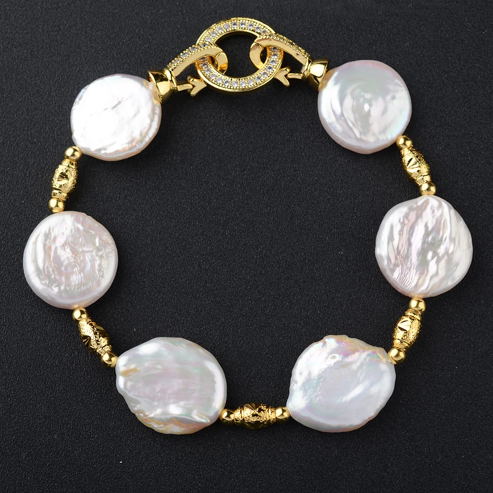 18 &quotКеши жемчуг из белого жемчуга-Монетка ожерелье и 8&quot Браслет Комплект двух