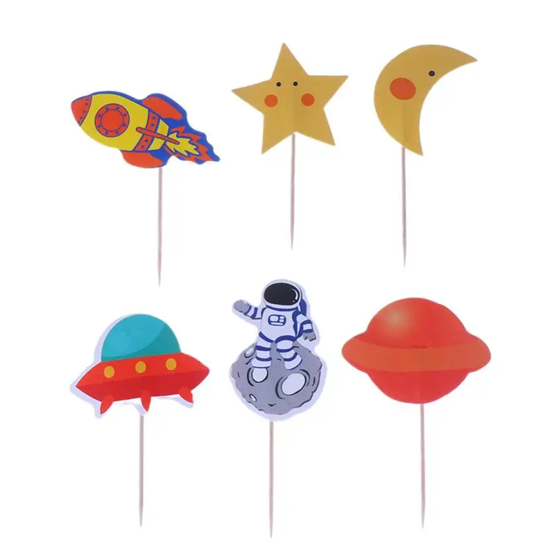 72PCS Cake Decorations Creative Toppers Spaceman Shape Dessert Decoration Card Aviation Theme Party Supplies | Дом и сад